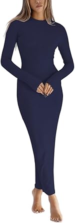 Photo 1 of **SIMILAR TO PICTURE**Women Fall Bodycon Maxi Dress Sexy Wedding Party Pencil Dresses Trendy Ribbed Long Sleeve Midi Dress Classy Knit Dress 2025