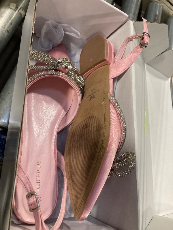Photo 1 of ALICEPUB Pink Slingback Wedding Flats, Rhinestone Bow, Comfortable Closed Toe, Sparkly Pointed Toe, Size 6.5