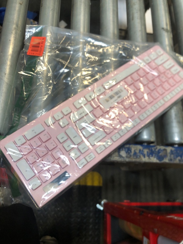 Photo 1 of **KEYBOARD ONLY**Wireless Keyboard and Mouse Combo, Reccazr 2.4G Full-Sized Keyboard and Mouse Cordless, 3 DPI Adjustable Mouse, Dual-System Keyboard for Computer/Laptop/Windows/Mac (Pink & White)