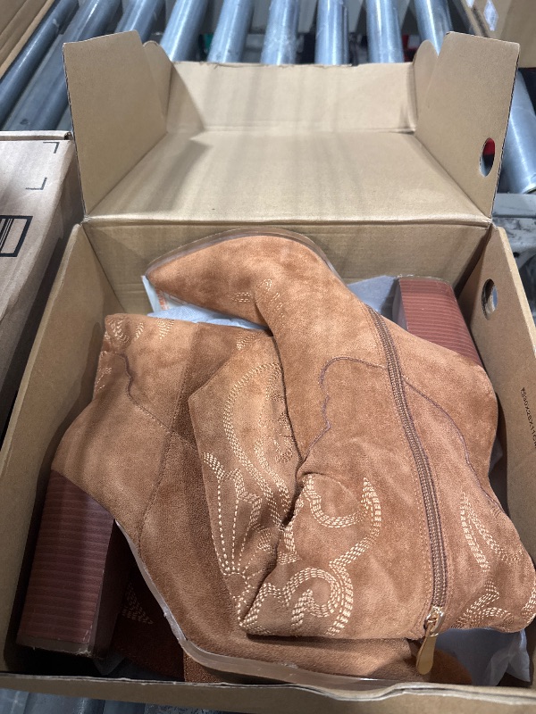 Photo 1 of **USED**VOMIRA Knee High Cowboy Boots Suede Boots for Women Pointed Toe Chunky High Heels Pull-on Embroidered Boots Western Boots Wide Calf Cowgirl Boots size 7.5 
