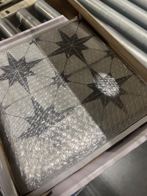 Photo 1 of Peel and Stick Encaustic Backsplash Tile. Black Star Patterned Stick on Tile. Self-Adhesive Wall Tile Sticker for Kitchen Bathroom Fireplace Stairs. 10 Sheets