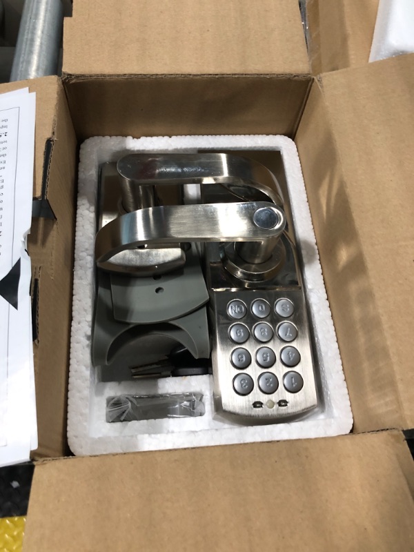 Photo 1 of Door Lock with Keypad, Smart Door Locks for Front Foor, Commercial Keyless Door Lock, Keyless Entry Door Lock with Handle for Bedroom, Office, and House Rental, Silvery (Right Hand)