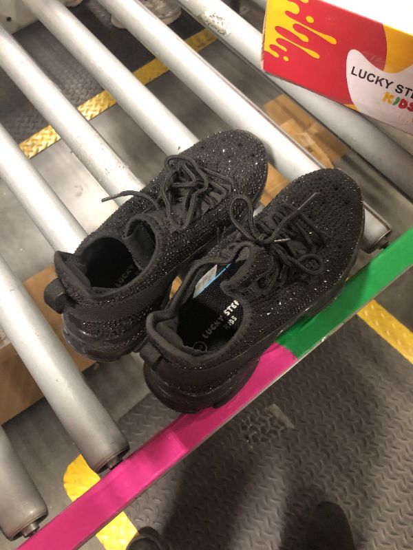 Photo 1 of ***SIZE 3*** LUCKY STEP Girls Rhinestone Slip On Sneakers Kids Sparkly Lightweight Tennis School Knit Jelly Sole Glitter Walking Shoes Toddler(Black Rhinestone,Little Kid 3)