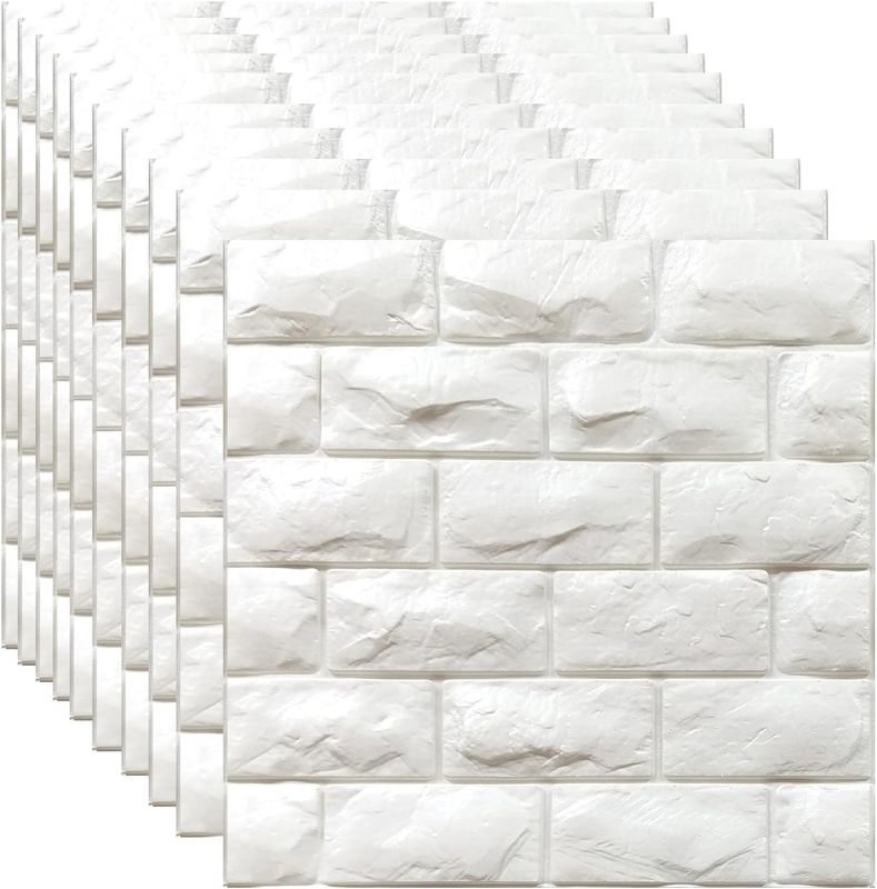 Photo 1 of 10 Pack 3D Wall Panels Peel and Stick, Waterproof Foam Stone 3D Wallpaper, Self Adhesive Foam Wallpaper for Bedroom Bathroom Kitchen (13.7 * 15.1in)
