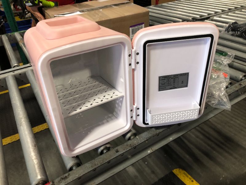 Photo 1 of ***no power cord, please check photo for power requirement*** YSSOA 4L Mini Fridge 6 Can Portable Cooler & Warmer Compact Refrigerators for Food, Drinks, Skincare, Office Desk, Pink