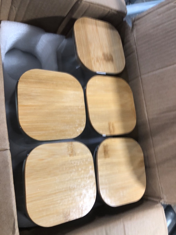 Photo 1 of **MISSING ONE**YUNCANG Glass Storage Jars 5 Pack 37oz Clear Glass Food Storage Containers with Airtight Bamboo Lid Stackable Kitchen Canisters for Candy,Cookie,Rice,Sugar,Flour,Pasta,Nuts and Spice Jars(Square)