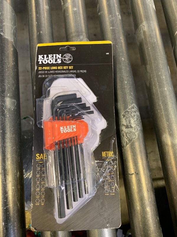 Photo 1 of Klein Tool LS22 22-Piece Long Hex Key Set, SAE and Metric, Heat-Treated, L Style Key Sizes 1/16-Inch to 3/8-Inch and 1.5 to 10mm