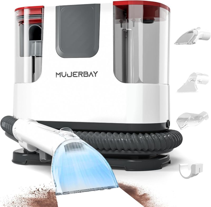 Photo 1 of MUJERBAY 12Kpa Portable Spot and Stain Cleaner, Easy Move with Universal Wheels & Handle, 1.18-inch Deep Cleaning Machine for Couch, Stairs, Car and Pet Messes. Red