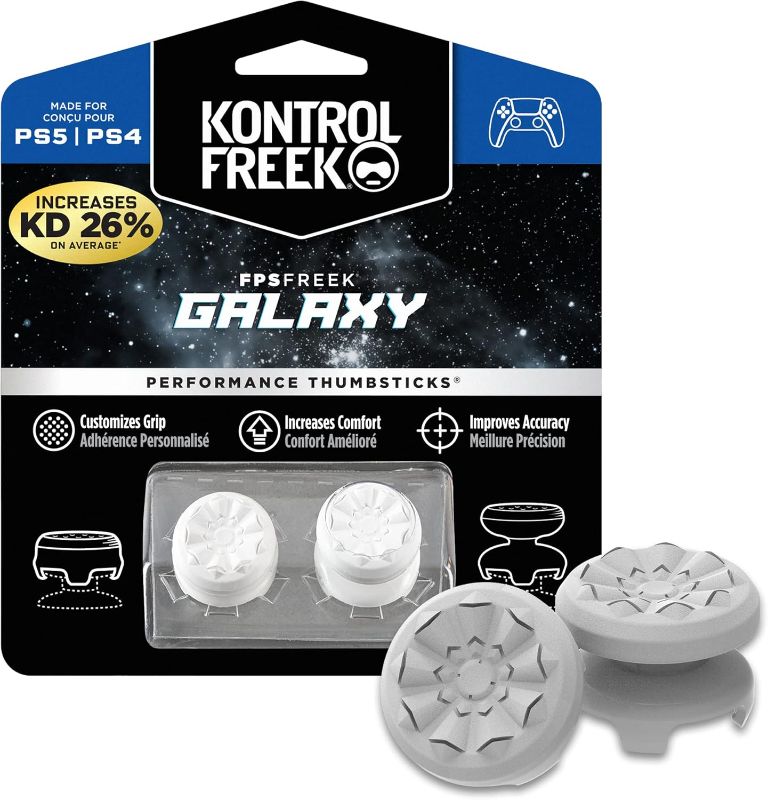 Photo 1 of KontrolFreek FPS Freek Galaxy White for PlayStation 4 (PS4) and PlayStation 5 (PS5) | Performance Thumbsticks | 1 High-Rise, 1 Mid-Rise | Whit
