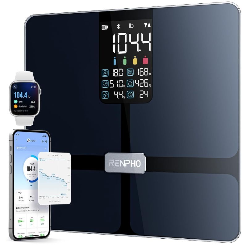 Photo 1 of RENPHO Smart Scale with BMI, Body Fat, Muscle Mass, Bluetooth Scale for Body Weight, FSA HSA Store Eligible, 13 Metrics with Large VA Display, Support App Connection, Black, Elis 2X
