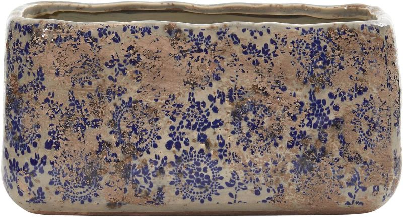 Photo 1 of Nearly Natural 10in. Tuscan Ceramic Rectangle Planter, Blue
