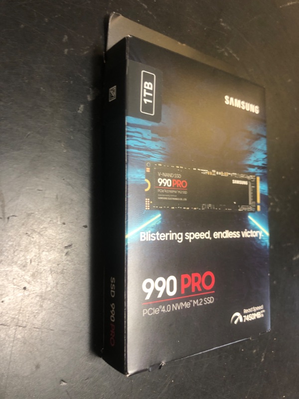 Photo 1 of SAMSUNG 990 Pro 1TB Gen4 NVMe SSD 7450MB/s 6900MB/s R/W 1550K/1200K IOPS 600TBW 1.5M Hrs MTBF for PS5 5yrs