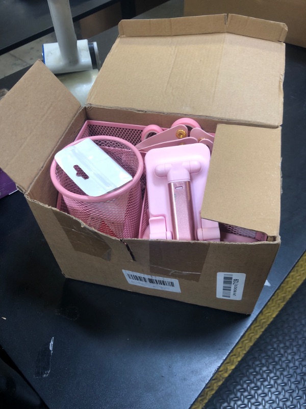 Photo 1 of LXEVIHK Pink Desk Accessories, 24Pcs Pink Office Supplies and Desk Organizers, With Tape Dispenser, Stapler, Staple Remover, Ect, Fill Your Desktop With Lovely Pastel Colors