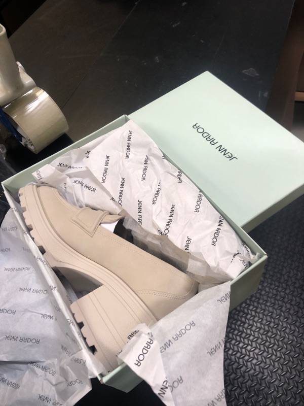 Photo 1 of JENN ARDOR Chunky Block Heel Loafers for Women Closed Round Toe Platform Pumps Slip On Dress Shoes Wedding Party Office Lady Shoes, Beige-Suede, 8