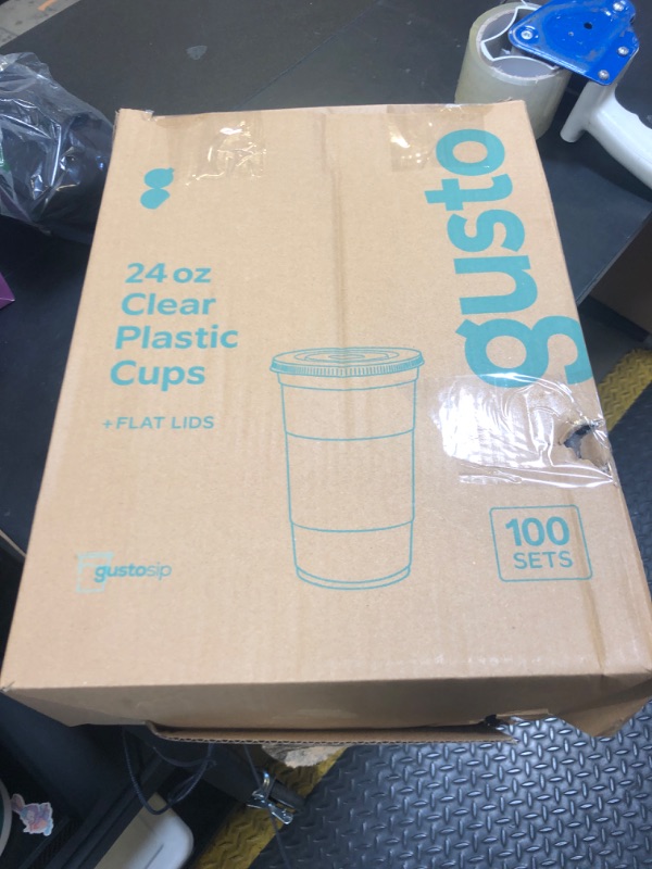 Photo 1 of GUSTO [24 oz. - 100 Count Clear PET Cups with Lids, Disposable Coffee Cups with Flat Lids - Ideal for Cold Beverages, Smoothies, and to-Go Drinks - Formerly Comfy Package