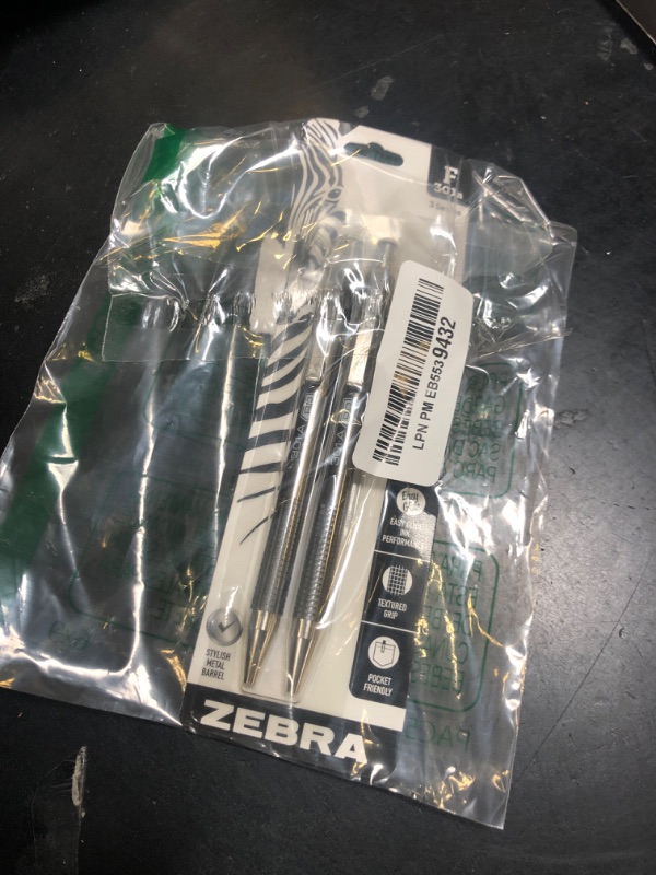 Photo 1 of Zebra Pen F-301A Retractable Ballpoint Pen, Premium Blue Metal Barrel, Fine Point, 0.7mm, Black Ink, 2-Pack