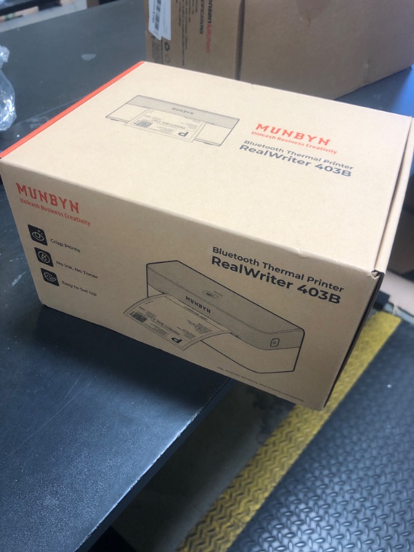 Photo 1 of MUNBYN Bluetooth Thermal Label Printer RW403B, Wireless 4x6 Shipping Label Printer for Small Business, Compatible with Android, iPhone, Windows, Mac, Chromebook, Print Width 1.57"-4.25"