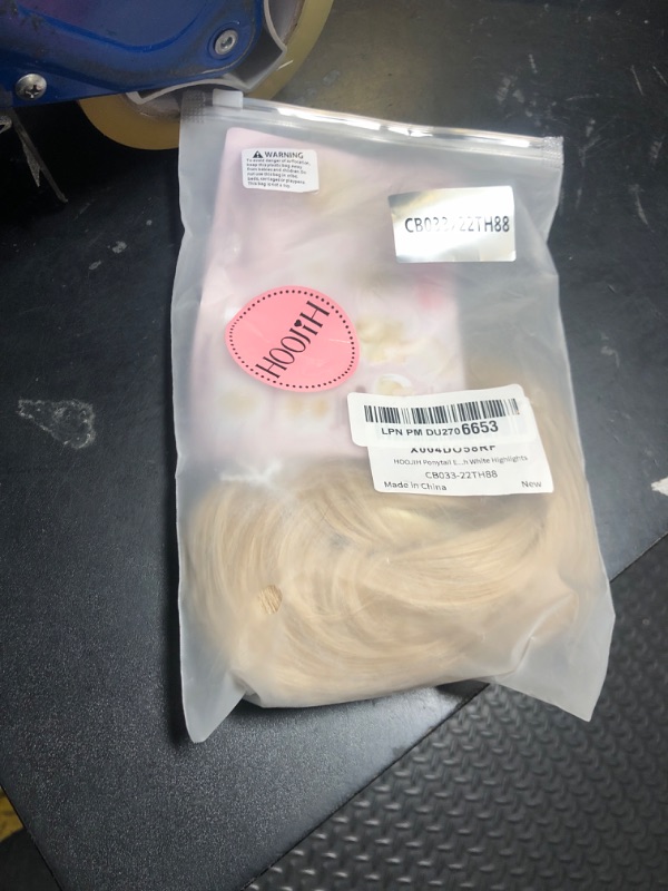 Photo 1 of HOOJIH Ponytail Extension, Claw Clip in Straight Hair Bun Messy Bun 9 Inch Short Ponytail Extension with Bendable Metal Wire Hair Pieces for Women Fake Hair Bun - Blonde with White Highlights
