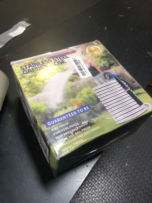 Photo 1 of Garden Hose 25 ft, Stainless Steel Metal Water Hose with 10 Function Nozzle, Lightweight Hose, No Kink, Leak-proof, Puncture Resistant for Yard, Outdoor, RV