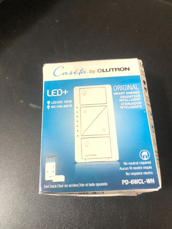 Photo 1 of Lutron Caseta Original Smart Dimmer Switch (Lutron Smart Hub Required), for LED Lights, 150 Watt, Single-Pole/3-Way, No Neutral Required, PD-6WCL-WH, White