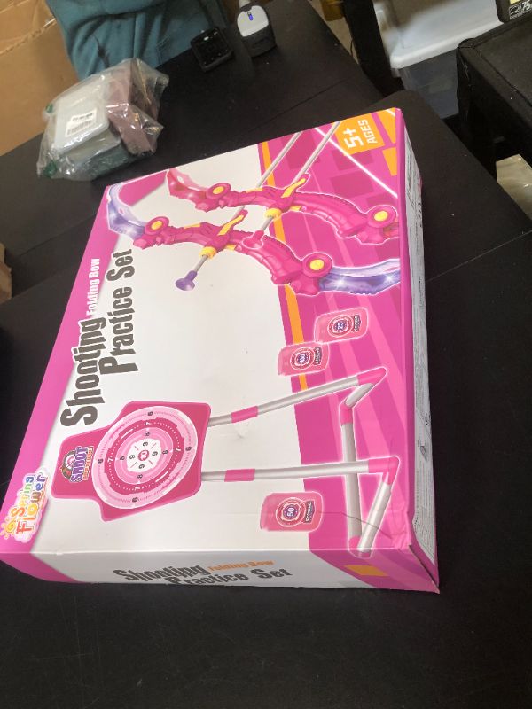 Photo 1 of Bow and Arrow Toys for 5 6 7 8 9 10 Years Olds Girls, Archery Set Includes 2 Super Bow with LED Lights, 20 Suction Cups Arrows,Archery Set with Standing Target,3 Target Cans,Gift for Kids