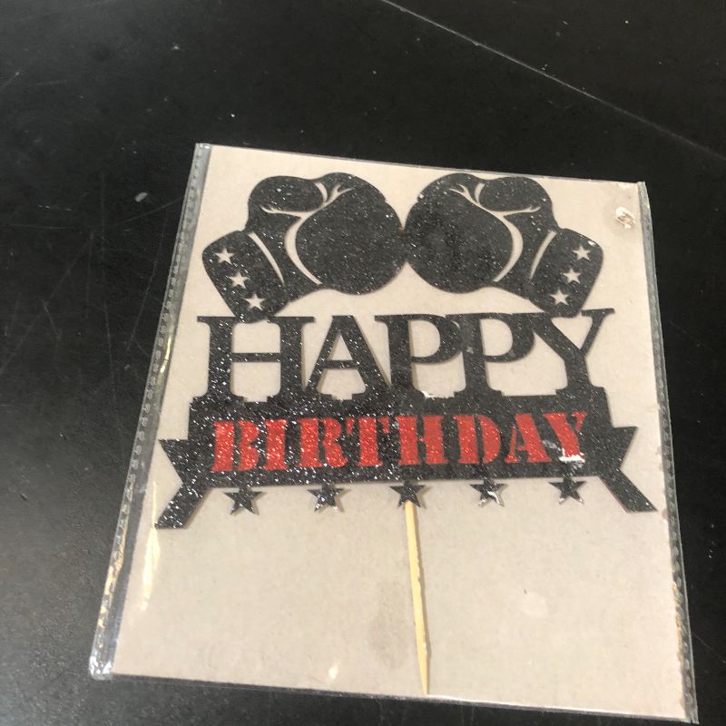 Photo 1 of Dcokska Boxing Happy Birthday Cake Topper?Black Glitter Boxing Glove Cake Topper?Boys/Men Sports Wrestle Themed Dinner Party Cake Decorations/Birthday Party Decorations Supplies (black-2)