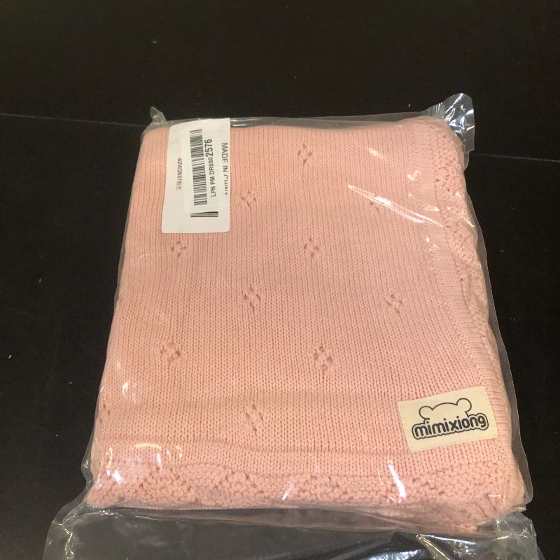 Photo 1 of mimixiong Cotton Baby Blanket Knitted Crochet Receiving Crib Nursery Swaddling Blankets for Newborn Baby Boy Girl Pastel Pink 30x40 Inch (Pack of 1)…