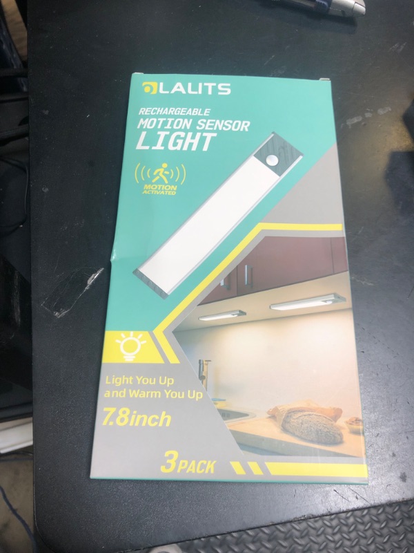 Photo 1 of Under Cabinet Lighting, Equipped with Motion Sensor, Rechargeable Battery Operated?3-Level Adjustable Brightness, 3 Pack Magnetic Under Counter Lights for Kitchen, Closet, Pantry, 7.8"