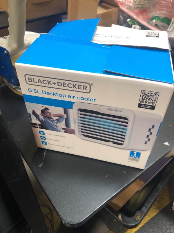 Photo 1 of BLACK+DECKER Desktop Air Cooler, Personal Portable Fan with 3-Speeds, Evaporative Air Cooler with 0.5L Water Tank, Air Cooler Fan for Desk, Home, Office, Bedroom, and more, BDMC10, White/Gray