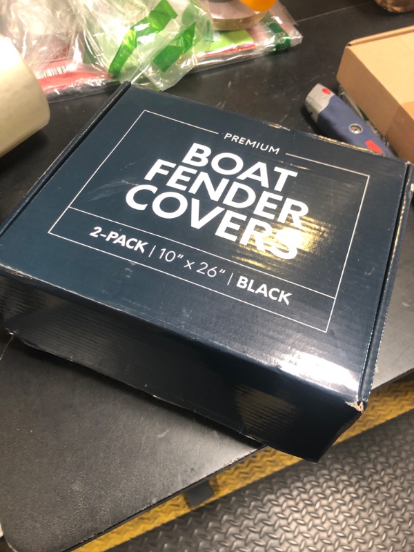 Photo 1 of Byllstore Boat Fender Covers | Several Size Options Available | Black & Navy Blue | 1, 2 & 4-Pack | Polyester (2-Pack, Black, 10? x 26?)