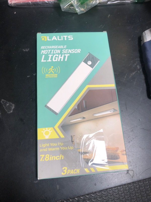 Photo 1 of Under Cabinet Lighting, Equipped with Motion Sensor, Rechargeable Battery Operated?3-Level Adjustable Brightness, 3 Pack Magnetic Under Counter Lights for Kitchen, Closet, Pantry, 7.8"