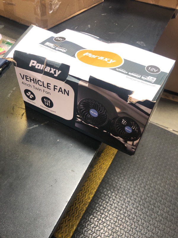 Photo 1 of Poraxy Car Fan, Dual Head Car Fans for Backseat for Kids, Headrest 360 Degree Rotatable Back Seat Stepless Speed Vehicles Rear Seat 12V Cooling Air Fan for Sedan SUV RV