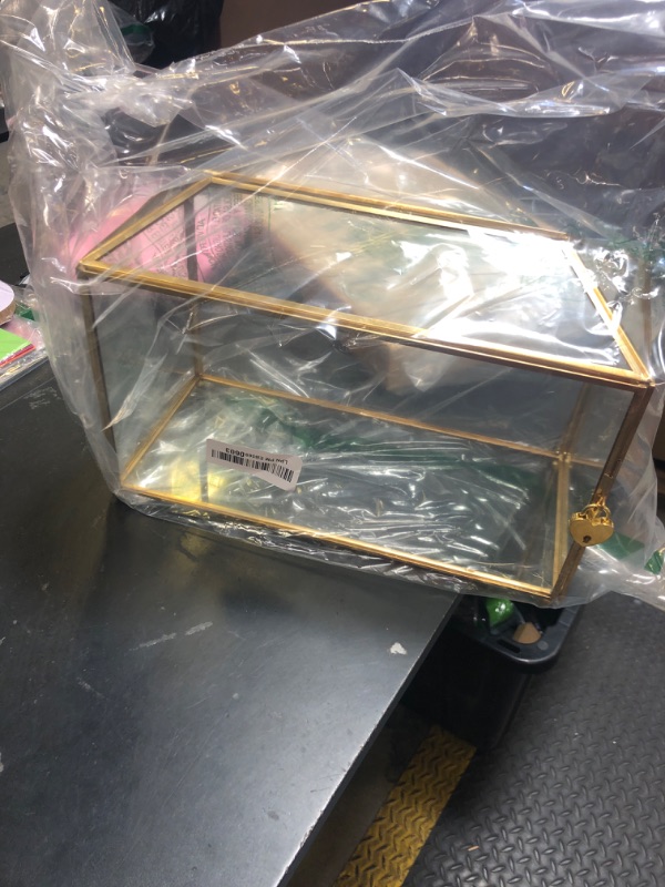 Photo 1 of Ripprovt Glass Wedding Card Box with Lock, 12.6x5.9x9 inches Large Gold Card Boxes for Wedding Reception, Keepsake Display, Graduation, Party Centerpiece Decorative Box