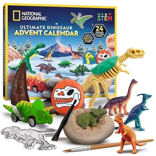 Photo 1 of NATIONAL GEOGRAPHIC Dinosaur Advent Calendar 2024 - Christmas Countdown Calendar with 24 Dino Activities & Figures, Paint a Dinosaur 6PK
