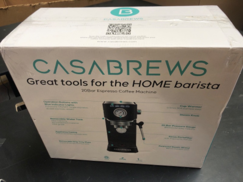 Photo 1 of CASABREWS CM5418 Espresso Machine 20 Bar, Stainless Steel Espresso Maker with Milk Frother Steam Wand, Compact Cappuccino Machine for Home, Espresso Coffee Machine with Removable Water Tank, Black
