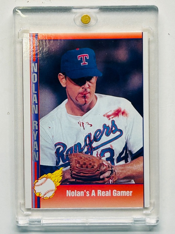 Photo 1 of 195038…Nolan Ryan Bloody lip card 92 in hard plastic case 