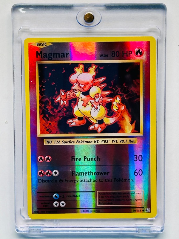 Photo 1 of 195044…Pokémon reverse holo Magmar card in hard plastic case