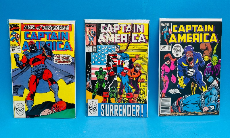 Photo 1 of 195107…3 vintage captain America  comics in plastic sleeves 
