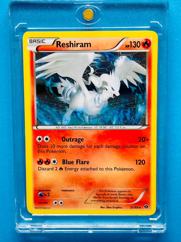 Photo 1 of 195124…Reshiram Pokémon card in hard plastic case
