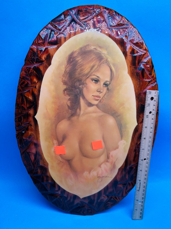 Photo 1 of 195170…vintage Leo Jansen nude lady art lacquered on wood piece  19 x 12”