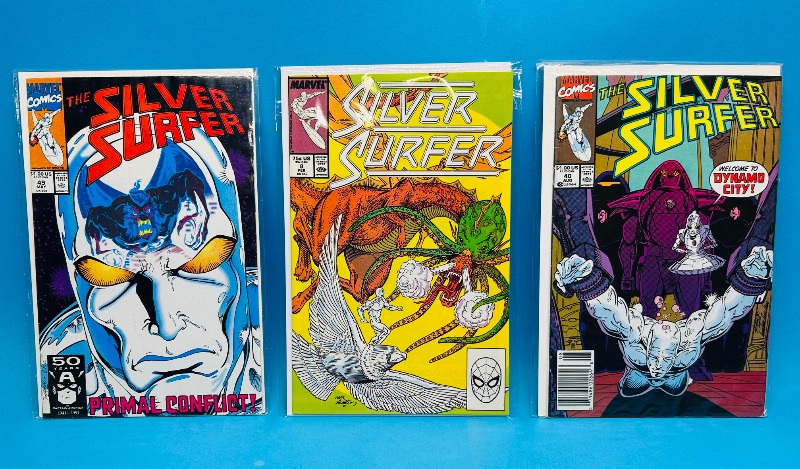Photo 1 of 195194…3 vintage silver surfer  comics in plastic sleeves 