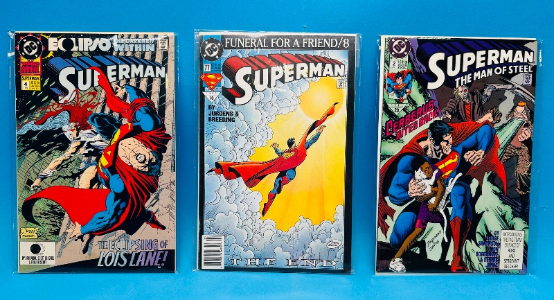 Photo 1 of 195195…3 vintage Superman  comics in plastic sleeves 