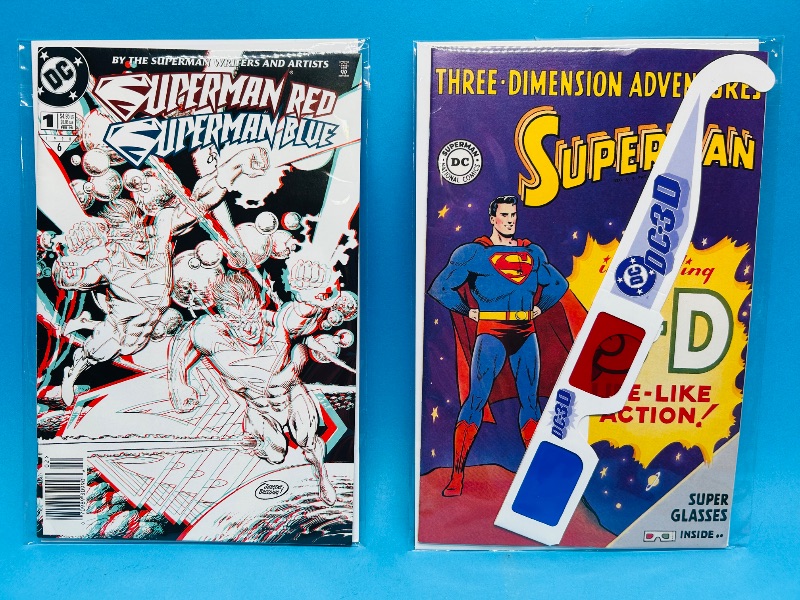 Photo 1 of 195233…2 3-D Superman comics with glasses in plastic sleeve 