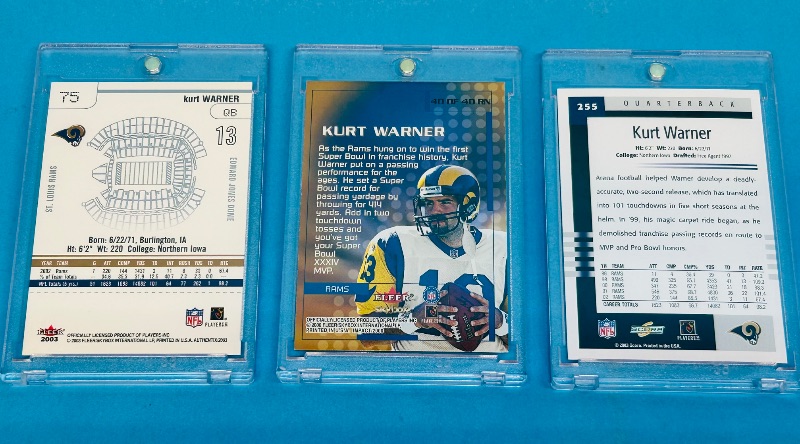 Photo 1 of 195242…3 Kurt Warner cards  in hard plastic cases