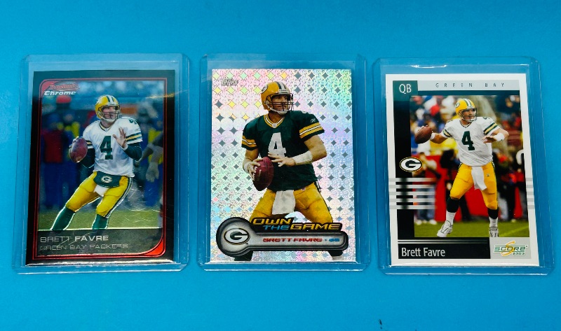 Photo 1 of 195246…3 Brett Favre cards in hard plastic sleeves 