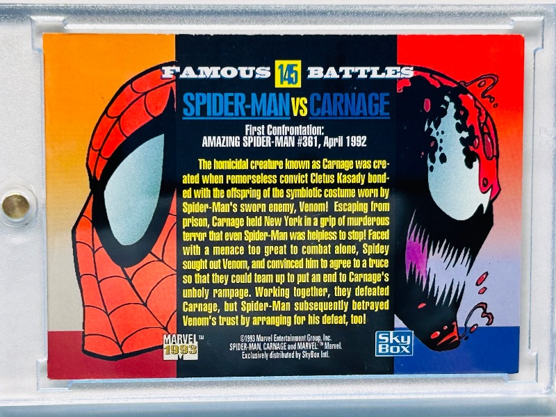 Photo 1 of 195250…marvel Spider-Man vs. Carnage card145 in hard plastic case