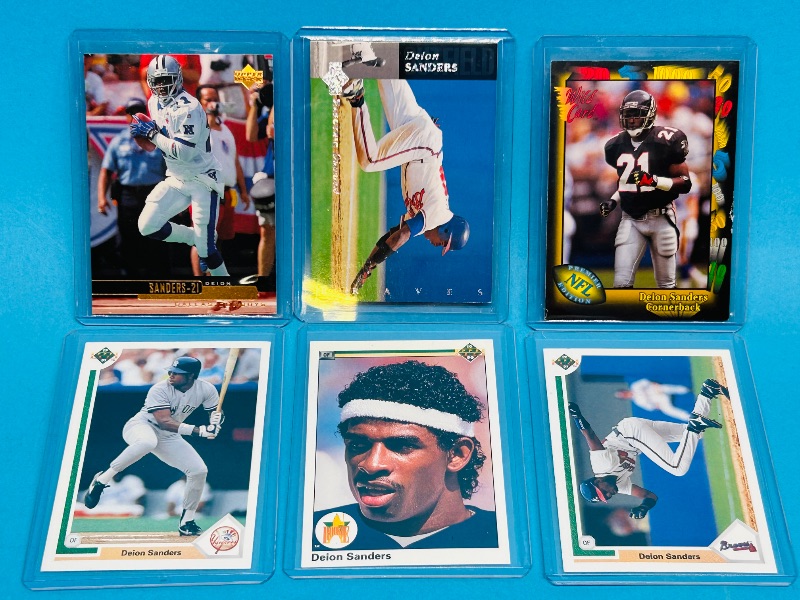 Photo 1 of 195268…6 Deion Sanders cards in hard plastic sleeves 