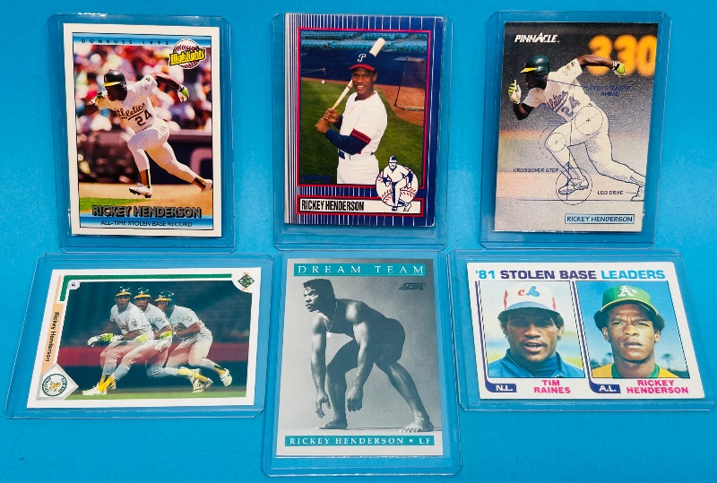 Photo 1 of 195274…6 Rickey Henderson cards in hard plastic sleeves 