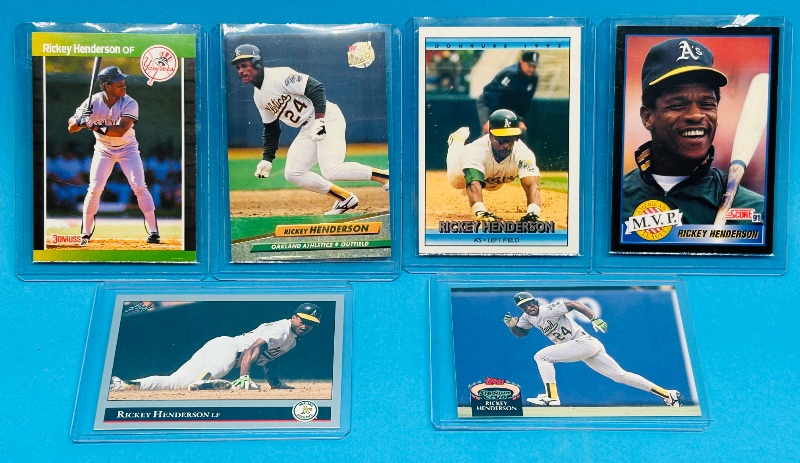 Photo 1 of 195278… 6 Rickey Henderson cards in hard plastic sleeves 