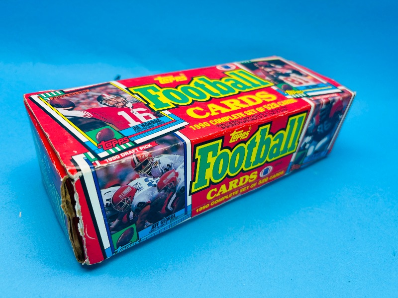 Photo 1 of 195283…Topps 1990 football card set box. Box shows some wear, cards have slight bend